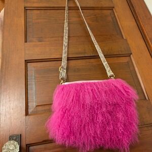 Handmade Hot Pink Wool And Leather Purse!